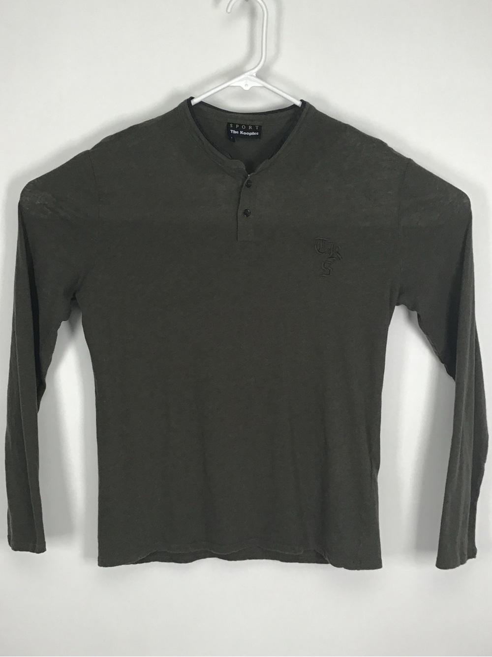The Kooples Sport men’s long sleeve linen cotton blend Henley tee shirt small